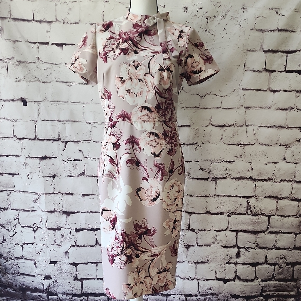 Leslie Fay Red Floral Midi Sheath Dress Women's Size 4 - EUC